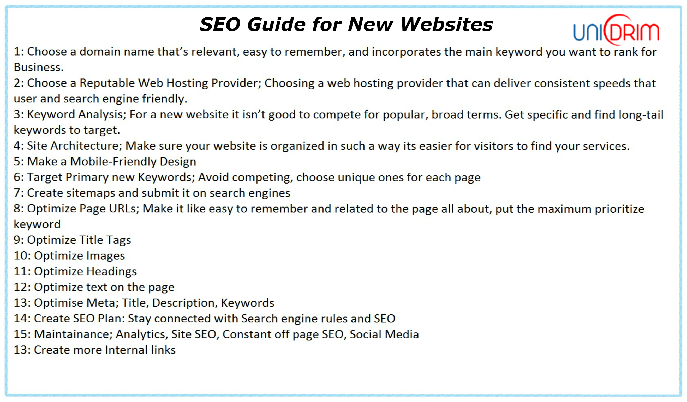 SEO strategy for new website unidrim